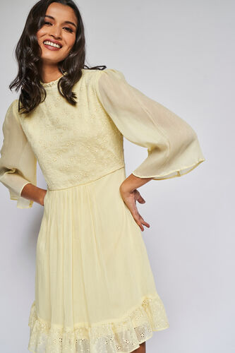 Yellow Solid Straight Dress, Yellow, image 4